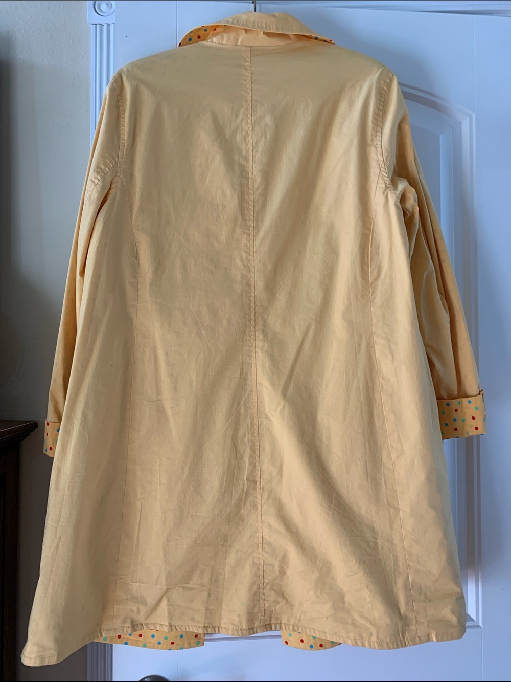 Reversible Yellow and Polka Dot Womens Raincoat - Picture 3 of 4